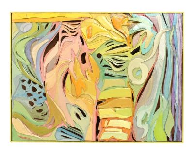 Mid 20th Century Vintage Mixed Media Postmodern Pastel Tone Painting Wall Sculpture #2, Framed