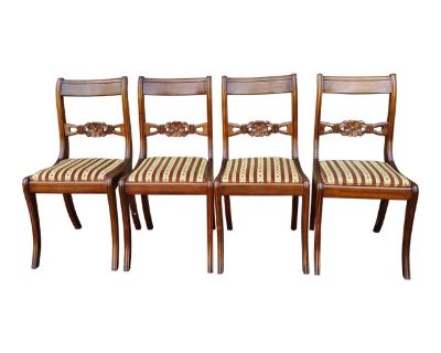 Mid 20th Century Set 4 Stijlvorm Meubelen Duncan Phyfe Mahogany and Upholstered Seat Side Chairs