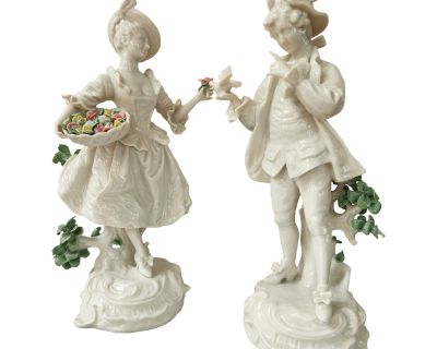 Pair of Vintage Fw. Wessel Frankenthal Victorian Man & Woman Porcelain Figurines