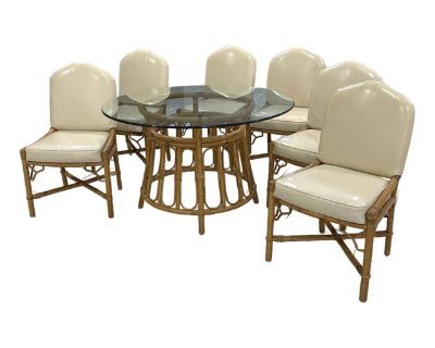Vintage Bamboo Dining Table Set With 6 Chairs