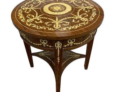 Round Neoclassical Revival Style Two-Tier Side Table With Excellent Hand-Painted Details