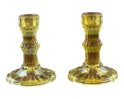 Vintage Yellow Glass Candle Holders- a Pair