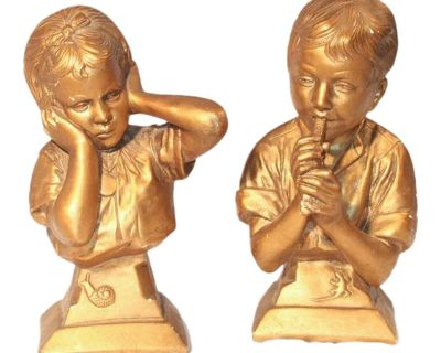 1970s Signed and Marked Emmanual Villanis Bookend Busts- Set of 2