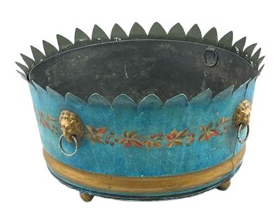 Mid 20th Century Turquoise Metal Planter, With Ball Feet and Lead Liner