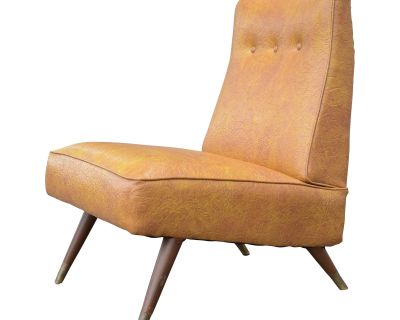 1950s MCM Slipper Lounge Chair With Textured Orange Vinyl