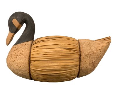 Vintage Canada Goose Decoy, Large, Straw and Wood