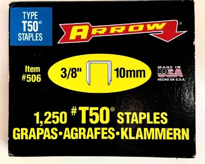 Arrow Fastener 506 T50 Type Staples, 3/8", 1250