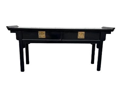 Black Chinoiserie Console Table by Century Furniture With Brass Asian Style Hardware