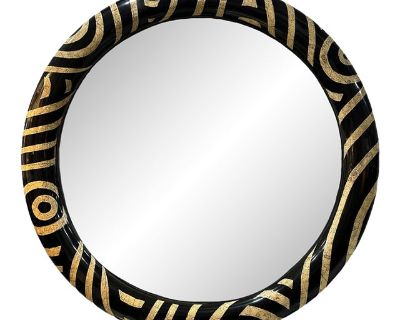 1970s Eggshell Inlay Wood & Lacquer Mirror