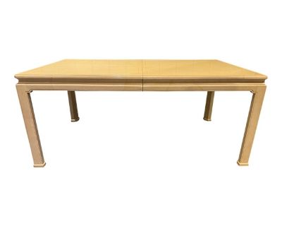 1970s Vintage Henredon Faux Goatskin Dining Table With Two Leaves