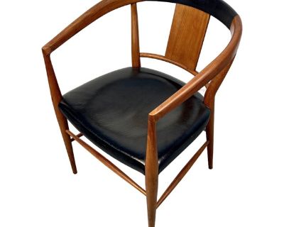 Mid-Century Modern Teak and Black Leather Chair