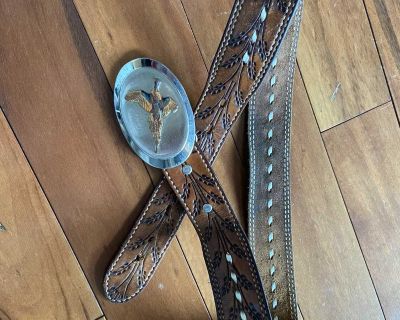 Vintage Wheat and pheasant tooled leather belt