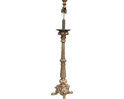 Antique Silver on Bronze Neoclassical Torchere Floor Lamp