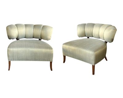 1940s Set of 2 Billy Haines Upholstered Slipper Chairs