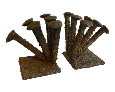 Folk Art Brutalist Bookends in the Style of Curtis Jere - A Pair