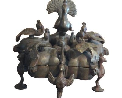 1950s Rajasthani Bronze Peacock Sindoor Box