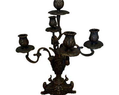 Mid 20th Century 5 Arm French Baroque, Gothic Candlestick