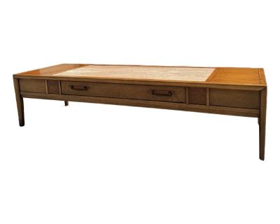 Vintage Drexel Walnut & Travertine Coffee Table