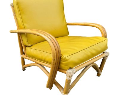 Mid Century Modern Bamboo Arm Lounge Chair Yellow