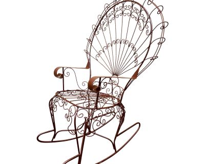 1960s Salterini Style Wrought Iron Peacock Back Rocking Chair