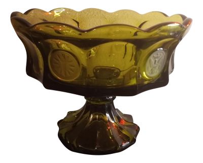 1960s Vintage Fostoria Coin Glass Green Large Pedestal Bowl