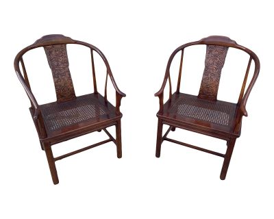 Late 20th Century Henredon Chinese Horseshoe Chairs With Dragon Motif - a Pair