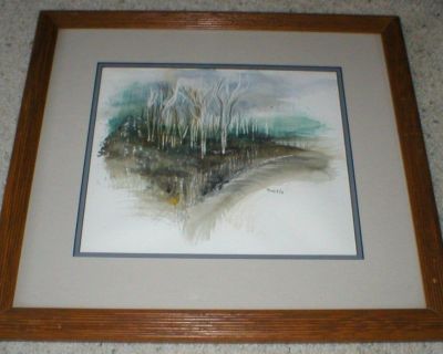 Original Watercolor Art w/ Trees - Signed Thomas '91 - Framed Wall Art