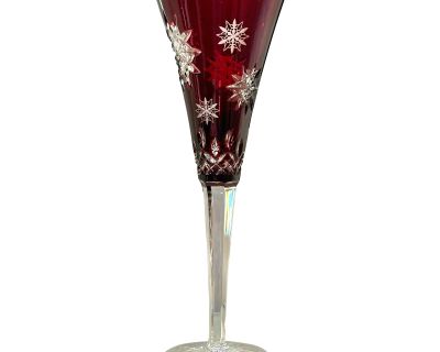 Vintage Joy Ruby Red Waterford Crystal Snowflake Champagne Flute With Charm & Box