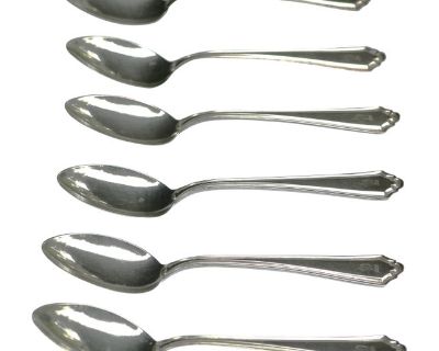 1910 Antique Alvin Sterling Silver Teaspoons Hamilton Pattern Monogrammed T-Set of 6