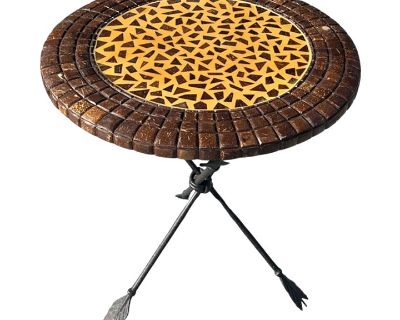 1970s Vintage Iron Metal Mosaic Circle Arrow Accent Table