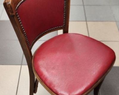 Rare Set of 4 early mid-century Thonet leather dining chairs w/ unique deco design & nail accents.