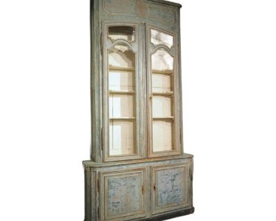 Monumental 18th Century Hand Scraped and Painted French Buffet Deux Corps Bibliotheque