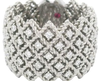Roberto Coin New Barocco Diamond Cigar Band Ring 18K White Gold