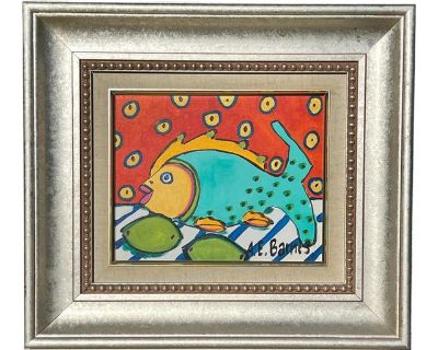 Original Still Life Painting by A. E. Barnes, Fish & Limes, Signed