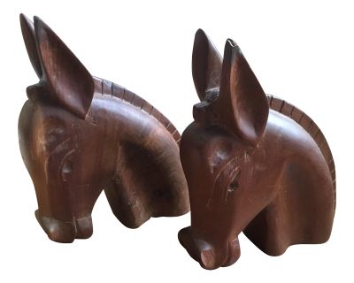 Carved Wooden Horse Head Bookends - a Pair