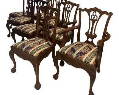 Vintage Hickory Chair James River Mahogany Ball & Claw Chippendale Dining Room Chairs- Set of 8