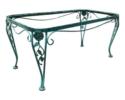 Vintage Woodard Style Chantilly Rose Green Wrought Iron Garden Patio Coffee Table Base
