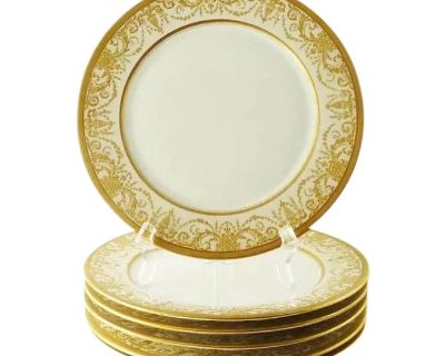 Antique Porcelain Service or Under-Plates with Gold Encrusted Raised Work - Set of 6