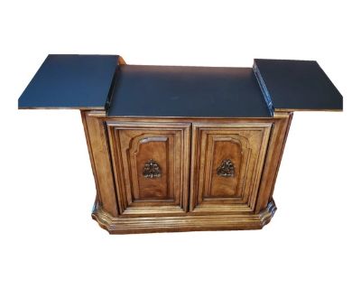 1970s Dry Bar Flip Top Server Sideboard Buffet Credenza Cabinet. On Wheels. Hibriten Furniture Co.