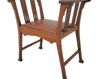 Antique 1910s Arts & Crafts / Mission Craftsman Oak Vanity or Window Bench Chair