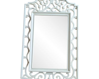 Vintage White Homeco Scroll Cut Out Wall Mirror