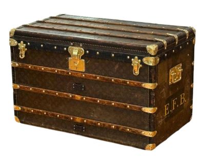 Louis Vuitton, Brown Leather, Monogram Canvas, Vintage Steamer Trunk, France