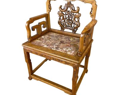 Chinese Qing Dynasty Rosewood and Marble Armchair, 19th Century
