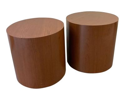 Pair of Paul Mayen Style Mid Century Modern Cylindrical Wooden Drum Tables