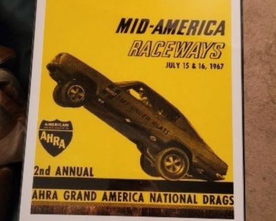 1967 MAR MID AMERICA RACEWAY 2nd AHRA NATIONAL DRAGS POSTER FLYER FRAMED GLASS